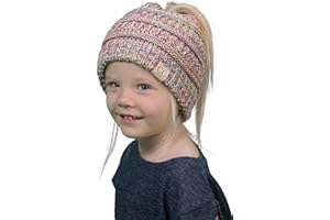 Funky Junque Kid's BeanieTail Children’s Ponytail Messy Bun Beanie Solid Ribbed Hat