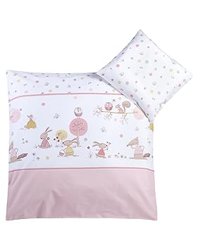 Julius Zöllner 8510016112 Bettwäsche Happy Animals, 80/80 cm + 35/40 cm, rosa