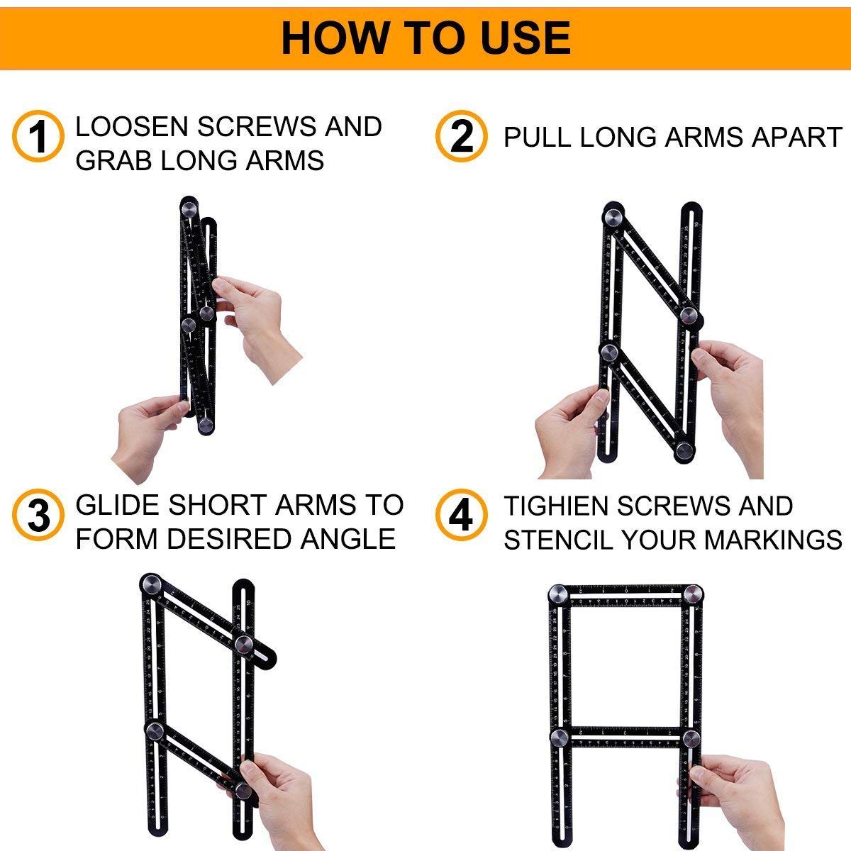 Multi-function Ruler, KeepTpeeK Angle Ruler Metal Angleizer Template Tool Full Metal Measuring Rules Layout Tool for Handymen Builders DIY Carpenters Craftsmen (10in+5in)