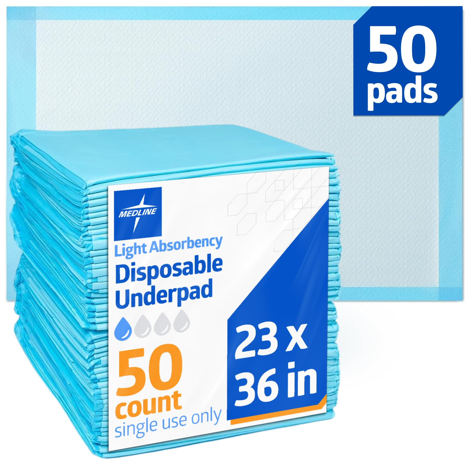 Photo 1 of Medline Bed Pads Disposable Adult, Puppy Pads, 23x36, 50 Count, Light Absorbency, Incontinence Bed Pads, Pee Pads for Adults, Chux Pads Underpads, Disposable Bed Pads for Incontinence, Pee Pads