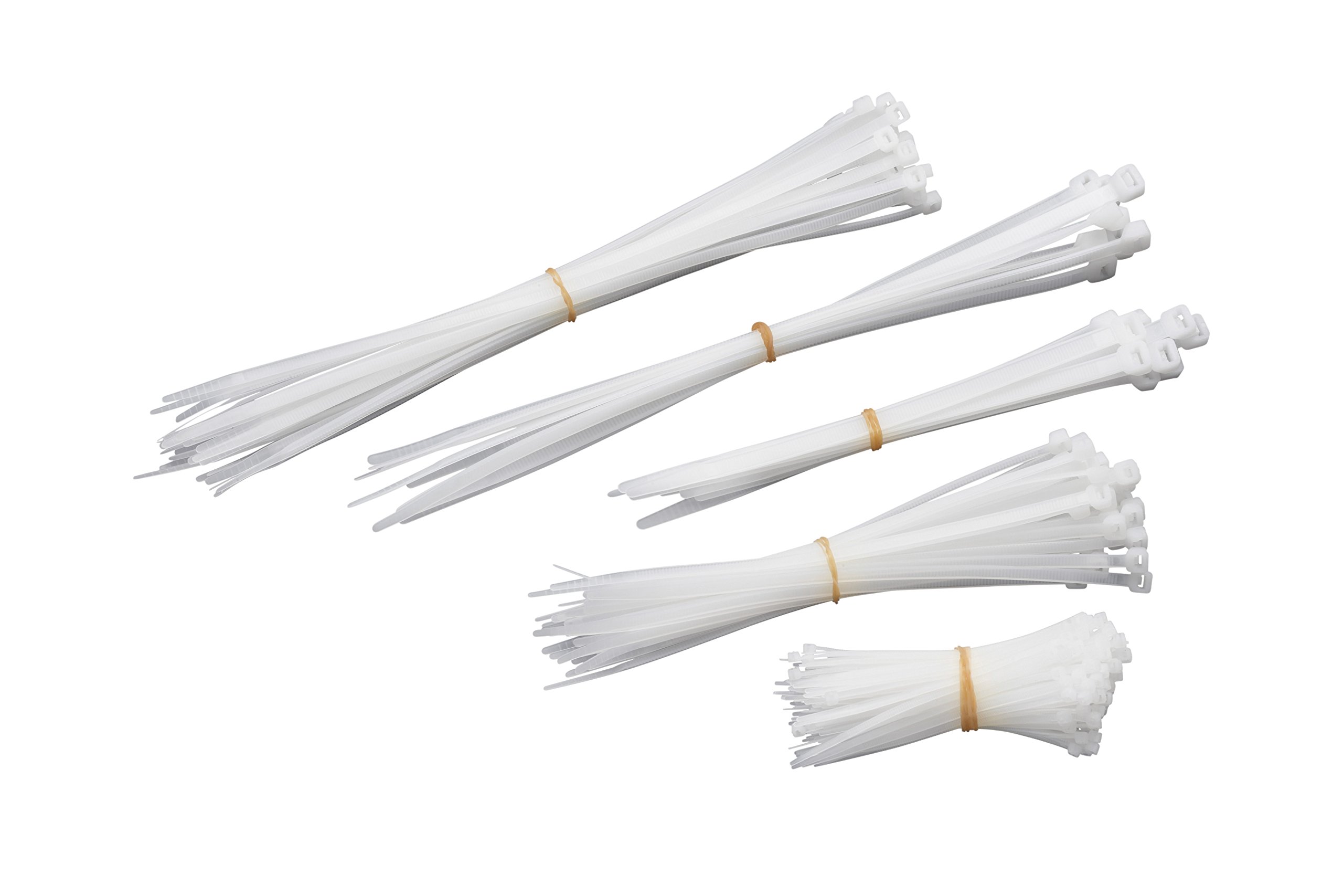 Meister 1746650 Cable Tie Assortment 250 Pieces – White – Various Sizes – 100/200 / 300 mm – Sturdy Nylon – Retains Shape/Cable Tie Set for Bundled Items/Cable Connectors