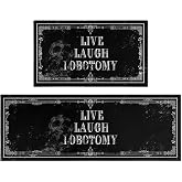 Fuoxowk Goth Kitchen Mat Set of 2 - Non Slip Halloween Spooky Kitchen Rugs Black Goth Rug Skull Witchy Rug for Home Kitchen - Live Laugh Lobotomy Sign - Halloween Gothic Kitchen Decor Accessories