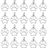 PATIKIL Dog Paw Print Charms 3mm, 20 Pcs Cat Dog Paw Pendant Cute Hollow Pet Animal Footprint Pendants Keychain Charm for DIY Jewelry Making Necklace Bracelet, Silver