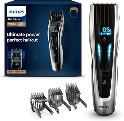 Máquina de cortar cabelo philips série 9000, barbeador e aparador elétrico para homens, controle de toque digital, potência máxima, corte de cabelo perfeito, lâminas de titânio, 400 configurações de comprimento, 120