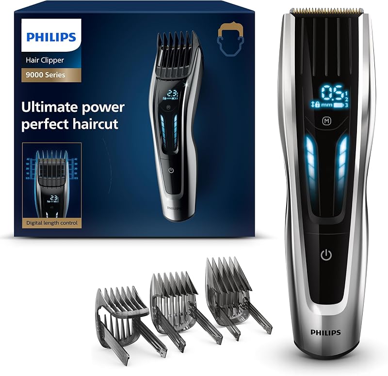 Máquina de cortar cabelo philips série 9000, barbeador e aparador elétrico para homens, controle de toque digital, potência máxima, corte de cabelo perfeito, lâminas de titânio, 400 configurações de comprimento, 120 — foto 1 de 7