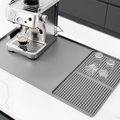 Tapete de Café de Silicona con Tapete de Secado– Antideslizante, Resistente al Calor, para Máquina de Café, Cocina y Bar Cocina (Gris)