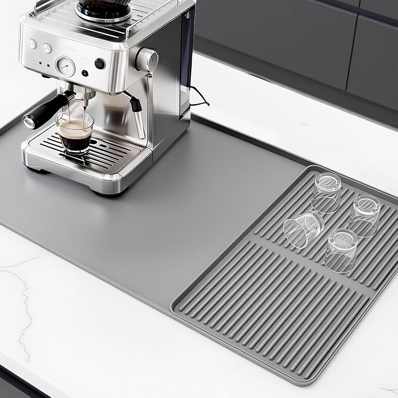 Tapete de Café de Silicona con Tapete de Secado– Antideslizante, Resistente al Calor, para Máquina de Café, Cocina y Bar Cocina (Gris) — foto 1 de 8