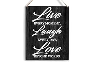 YCYD Live Every Moment Laugh Every Day Wood Sign Rustic Live Laugh Love Wooden Hanging Plaque for Home Wall Art Decoration 8 x 10 Inches Present
