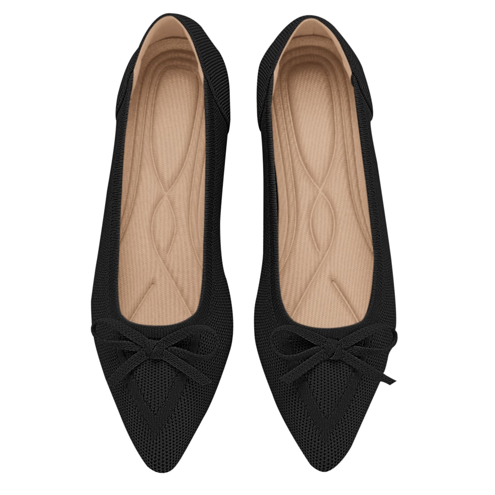 Photo 1 of TINGRISE Women's Flats Pointed Toe Bow Knit Ballet Shoes Comfortable Dressy Mesh Slip On Flat Black US7.5