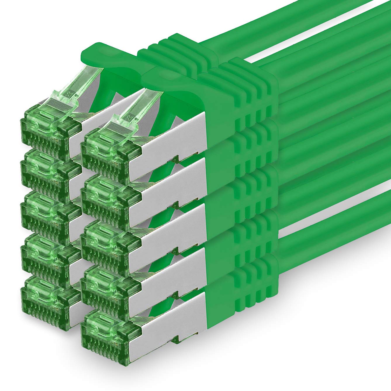 1aTTack.de 0.5 M Cat.7 Network Cable Pack of 10 Cat7 Patch Cable Lan Cable Ethernet RJ45 10 Gbit/s (All Internet Speeds) Green 0.5 Meter