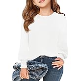 Haloumoning Girls Long Sleeve T Shirts Kids Fall Crewneck Tops Casual Smocked Cuffs Tees 5-14 Years
