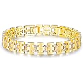 MOFEIJEW 14K Sliver Plated Cubic Zirconia Bracelet For Men and Women, 7mm Watch Link Bracelet | Metal link bracelet |Suitable for holiday gifts