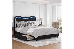 IDEALHOUSE Boucle Full Bed Frame with 2 Storage Drawers, Upholstered Platform Bed with LED Headboard, Solid Wood Slats Suppor