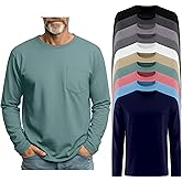 Locoowai 10 Pack Men's Big and Tall Long Sleeve Shirts, Crew Neck Loose Fit Pocket Tops Bulk Casual Basic T Shirts