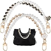 CustomyLife 2pcs Pearl Flower Purse Chain, Gold Black Short Handbag Strap Extender, Metal Shoulder Bag Charms Replacement for Women