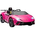 Qaba Lamborghini Huracan Licensed 12V Electric Car for Kids, Battery Powered Ride on Car with Parent Remote Control, Spring Suspension, Transport Wheel, Soft Start, LED Lights, Music, Pink