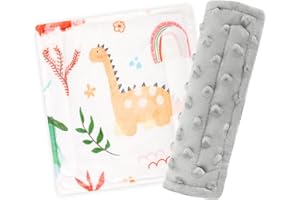 WINGHENLEE Baby Car Seat Strap Pads, Car Seat Strap Shoulder Covers for Baby Infant Toddler, Double-Sided Car Seat Belt Covers for Stroller/Pushchair/Baby Swing, Soft Flannel, Dinosaur