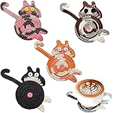 4PCS Cute Cat Cup Coasters, Gifts for Cats Lovers, Cat Coaster Woven Creative Knitted Coasters Funny Drink Insulation Coffee and Tea Coaster Table Protection Desktop Gifts