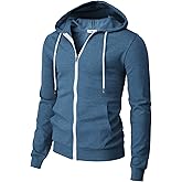 H2H Men's Zip Up Hoodie Lightweight Long Sleeve Basic Slim Fit Cotton SweatShirt with Pocket