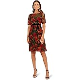 Adrianna Papell Womens Floral Embroidered Short Dress