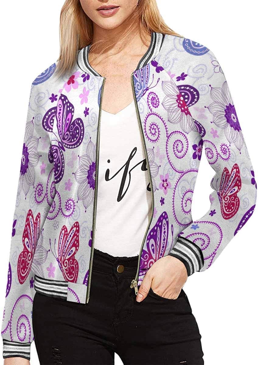 INTERESTPRINT Women's Butterfly Stand Collar Bomber Jacket at Amazon Women's Coats Shop
