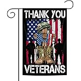 Thank You Veterans Garden Flag 12x18 Inch Double Sided Polyester Stars Stripes Boots for Memorial Day, Fourth of July, Veterans Day Patriotic Flag Decorations