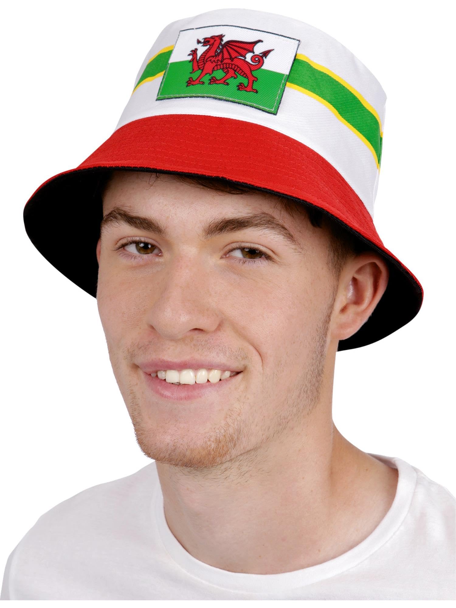 Smiffys Welsh Bucket Hat, Supporters Fancy Dress, Adult Dress Up Hats