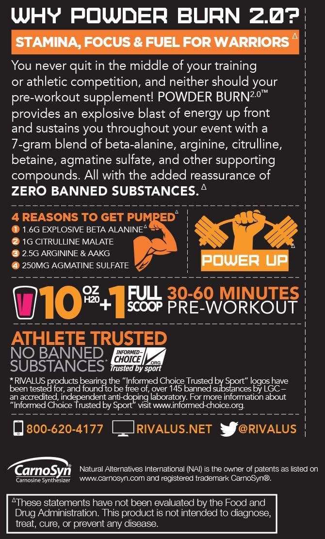 Rivalus Powder Burn 2.0 Pre Workout Supplement, Blue Raspberry, 1.1 Pound: Health & Personal Care