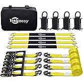 Trekassy Car Tie Down Straps for Trailers with Stake Pocket D Ring (4PK), Includes 4 Pack Axle Straps, 10,000lbs Break Strength, Used for Car, Truck, UTV Transport