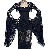 Twfsgirl Goth Bolero Shrug Crop Tops for Women Victorian Bell Sleeve Flared Emo