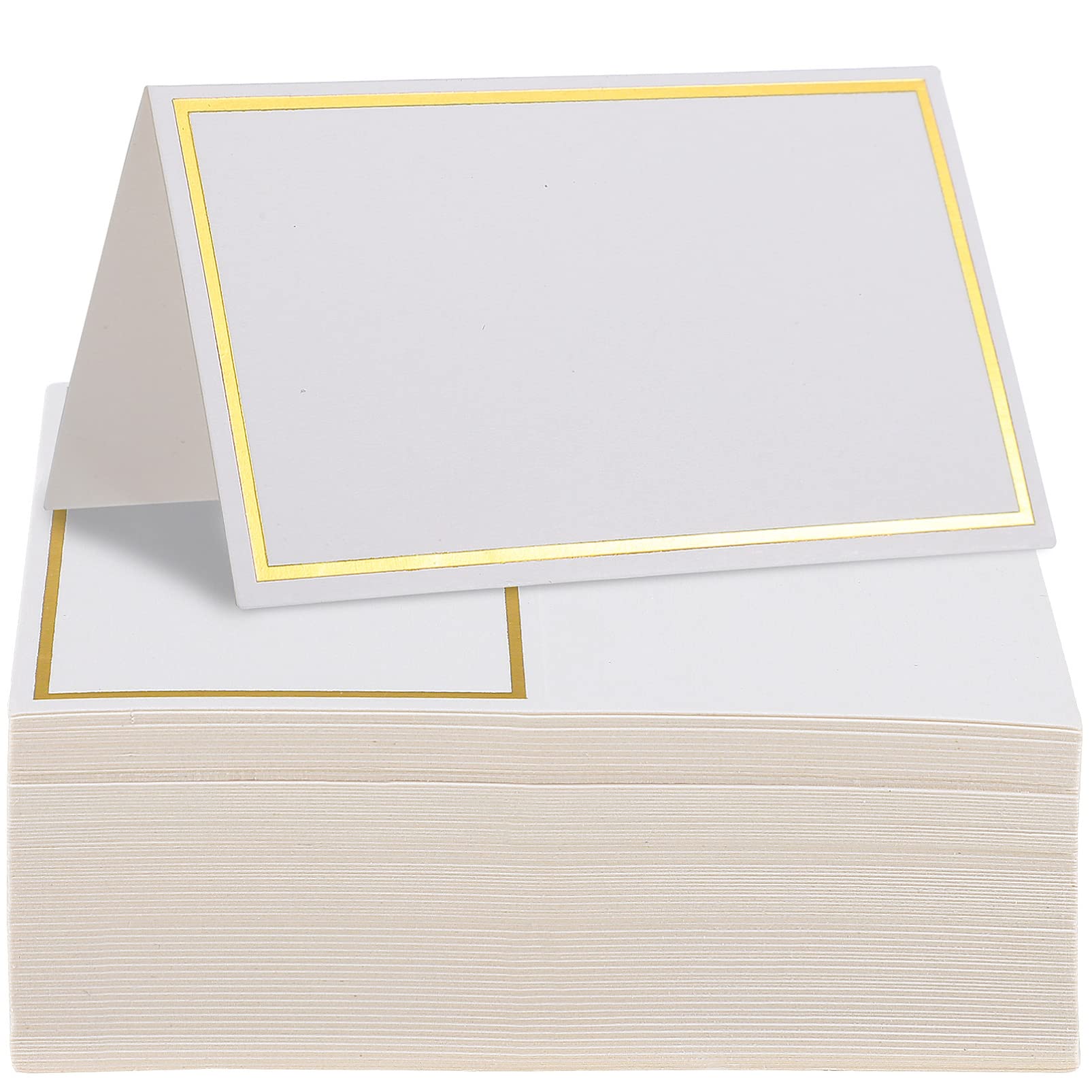 100Pcs Paper Place Cards, Small Table Cards with Gold Foil Border, Place Cards Blank Fillable Banquet Seat Card Cards, Name Cards, Wedding Place Cardss