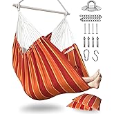 XXL Hammock Chair Hanging Rope Swing with 2 Cushions - Max 500lbs-Perfect for Patio, Porch, Bedroom, Backyard, Indoor or Outdoor - Includes Hanging Hardware Kits