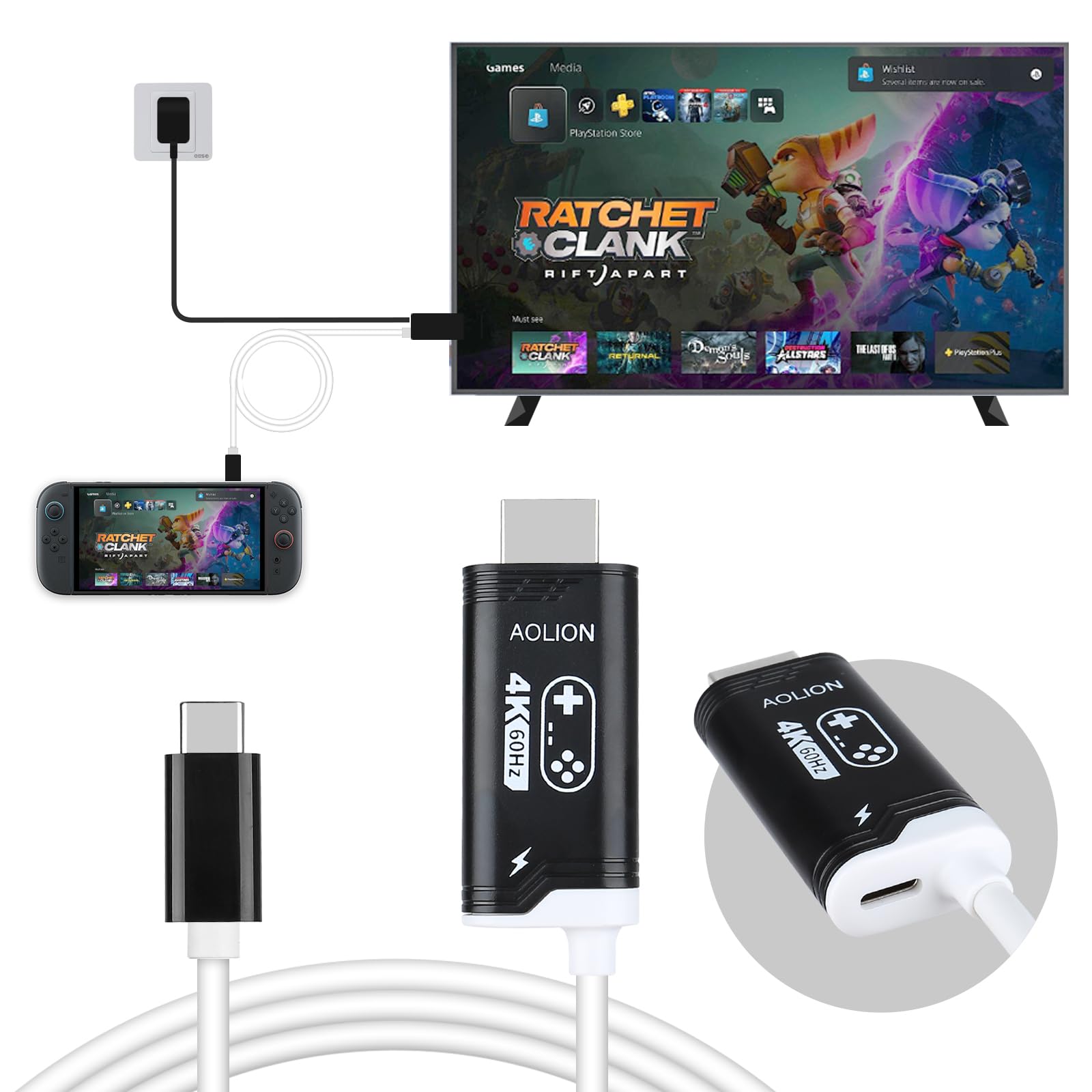 Photo 1 of Raryars 4K 60Hz PD100W USB C to HDMI Cable Only for Nintendo Switch 2/Switch/Steam Deck/ROG Ally/Laptop 2m/6.6FT, Portable USB-C to HDMI Replaces Original Switch Dock for TV Screen Mirroring, Black