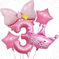 3rd Birthday Decorations For Girl - Pink Crown Tiara, Sash, Cake Toppers & Number 3 Candles Party Supplies