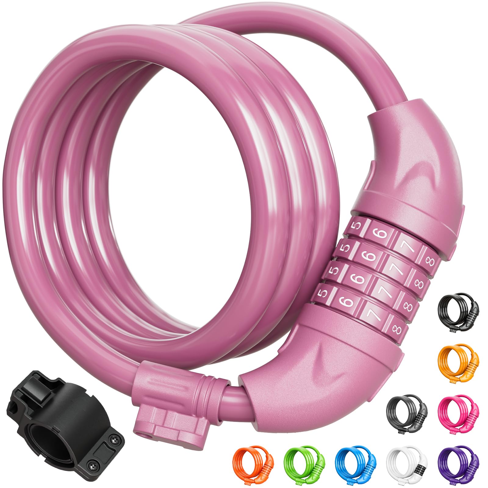 Photo 1 of Titanker Bike Lock, Bicycle Lock 4 Feet Cable Lock 1/2 Inch Resettable Bike Locks Combination with Mounting Bracket, Bike Accessories for Bicycle, Electric Scooter, Motorcycle, Baby Pink