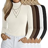 Yearntown 5 Pack Women's Turtleneck Tops, Long Sleeve Casual Shirt Slim Fit Base Layer Tees Stretch Fall Undershirts