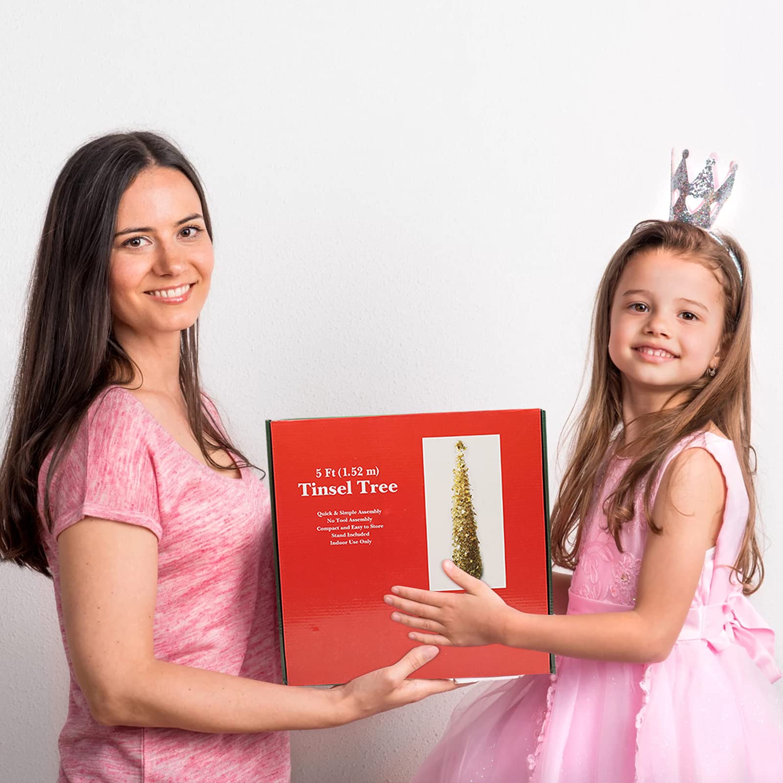 Aqlithle 5ft Pop Up White Tinsel Artificial Christmas Tree, Cost Effective, Space Saving, Easy to Set Up and Store, Perfect for Holiday Decor