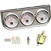 52mm Triple Gauge Set （Oil Pressure+Water Temp+Voltmeter） 3 in 1 Gauge Kit | With Chrome Panel Mechanical for 12V Cars Ships Boats Truck Motorcycle