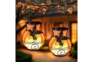 X-PREK 2 Pack Solar Lanterns Outdoor Waterproof Flickering Flame Lights Hummingbird Metal Hanging Solar Lantern Patio Porch Garden Decoration