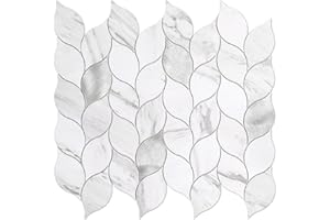 Tilingview 10-Sheet Peel and Stick Backsplash Tile for Kitchen, Self-Adhesive Mosaic Leaf Shape PVC Mixed Metal Wall Tile with Gaps (Leaf Gaps Marble)