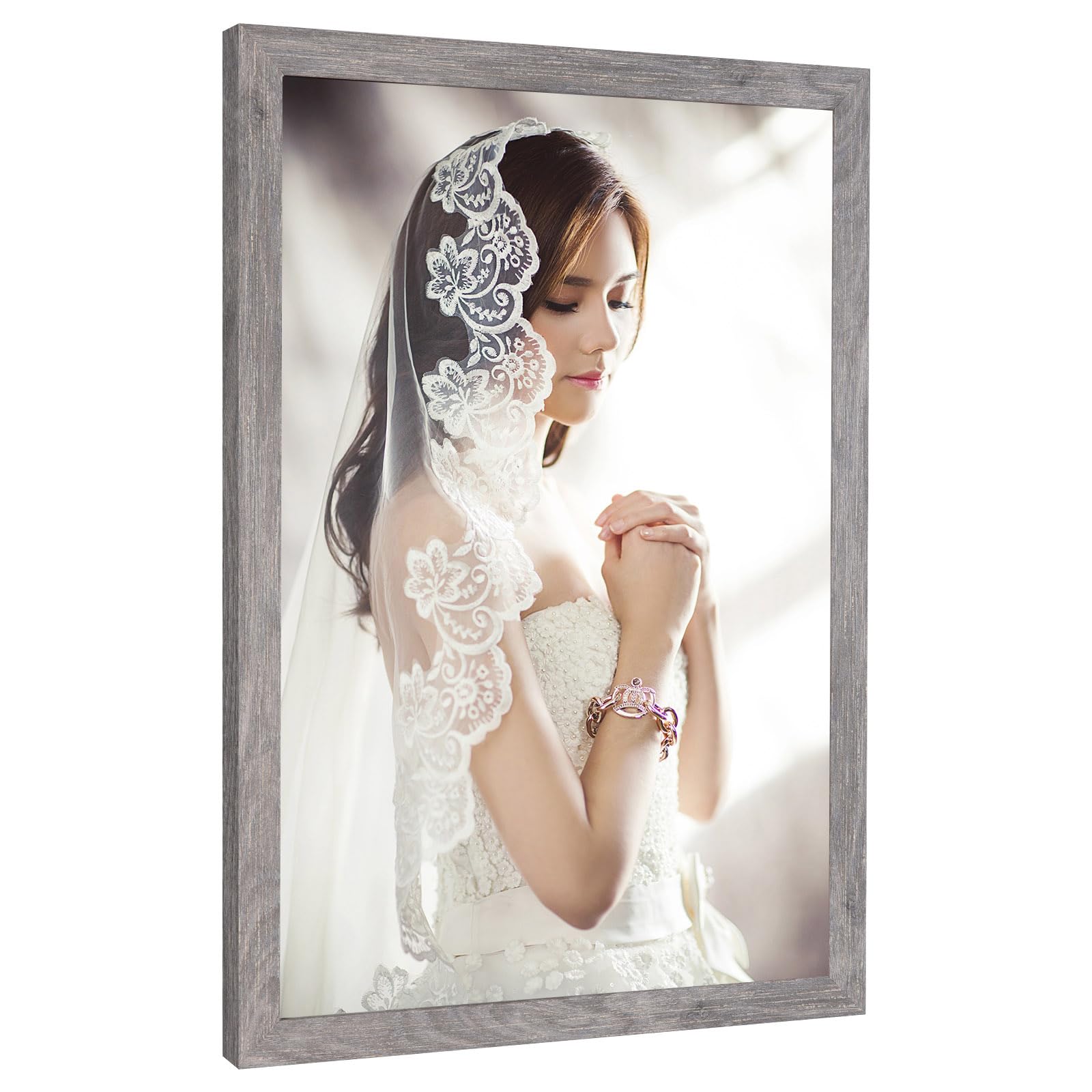 Photo 1 of ***FRAME DAMGED****JDZIVTOP 22x30 Frame Distressed Gray, Rustic 30x22 Picture Frame Grey, Art Pic Poster Frame, 22 by 30 Gallery Family Concert Portrait Photo Frame Anniversary/Birthday/Wedding/Thank you/Christmas Gift