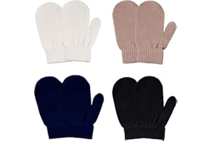 Haakong 4 Pairs Toddler Gloves 4 Colors Knitted Mittens Stretchy Knit Cotton Gloves Bulk For Winter Mittens for Girls Boys