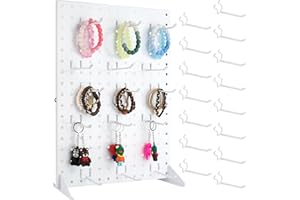 VACONICO Peg Board Display Stand with 15 Hooks, Tabletop Metal Pegboard Shelf for Craft Shows & Fairs, Retail Stores, Vendors Arts and Crafts Finishing - 17x13Inch & White
