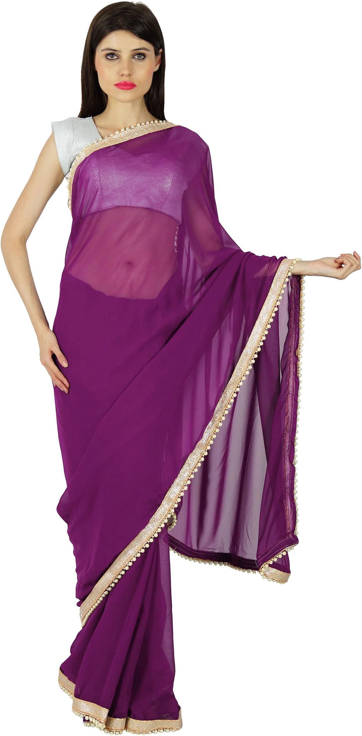 Party Wear Sari Ethnic Designer Bollywood Wedding Georgette Solid Saree Gift for Her