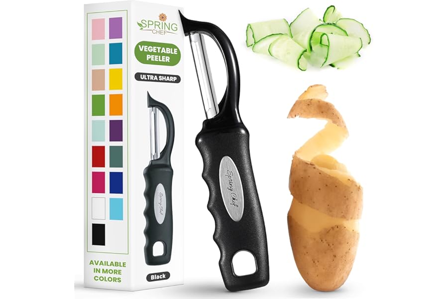 Spring Chef Original Swivel Vegetable Peeler with Soft Grip Handle, Black | Premium Potato Peeler w/ Ultra Sharp Stainless St