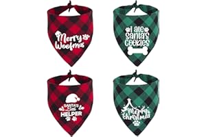 GENERIC MIANOOMAG Dog Christmas Bandanas Large 4 Pack- Classic Triangle Merry Christmas Printing Plaid Fall Pet Scarf Bibs Kerchief Gifts Set - 2 Red and 2 Green Boy Girls Holiday Bandanas for Large Puppy Dog
