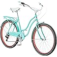 Schwinn Perla Cruiser Bike, 26 Inch Bike for Women and Men, 7-Speed Beach Cruiser Bicycle, Linear Pull Brakes, Comfortable Quilted Seat, Upright Riding Position, Adult Bicycle