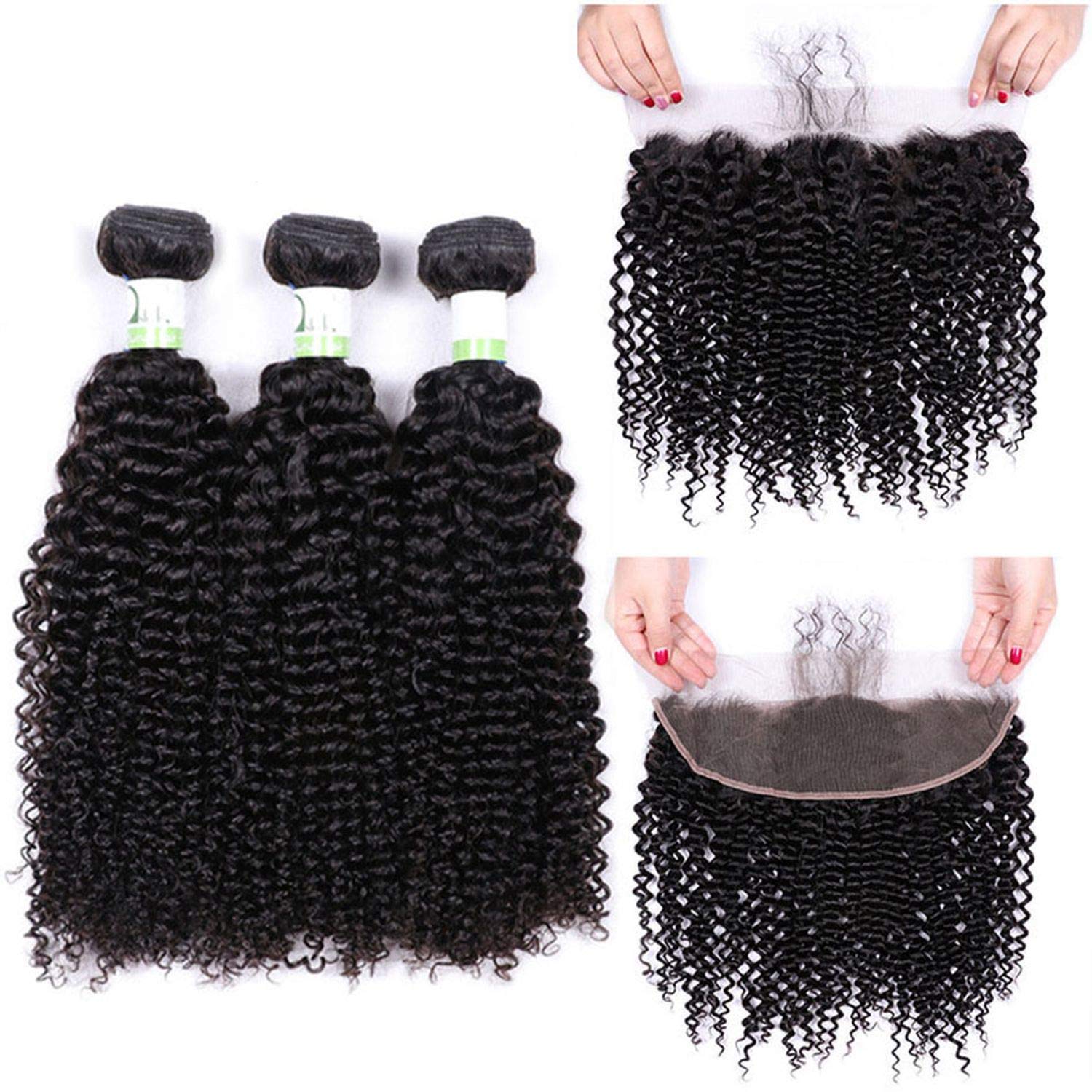 Amazon Com Kinky Curly Bundles With Frontal Non Remy Human Hair