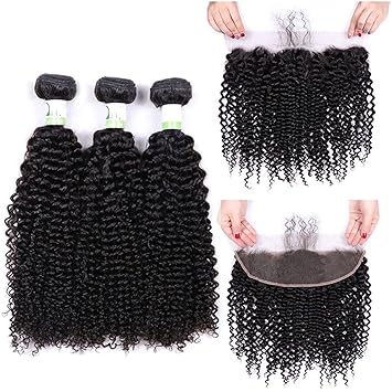 Amazon Com Kinky Curly Bundles With Frontal Non Remy Human Hair