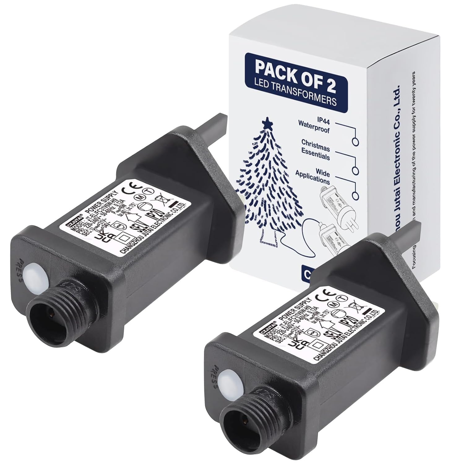 Pack of 2 31V 6W Transformer for for CZJUTAI JT-EL/FC31V6W Christmas Lights, Fairy Lights Plug Adapter, 8 Modes Power Supply with Timer, UK MAIN 3 PIN Replacement for Outdoor Indoor Lighting